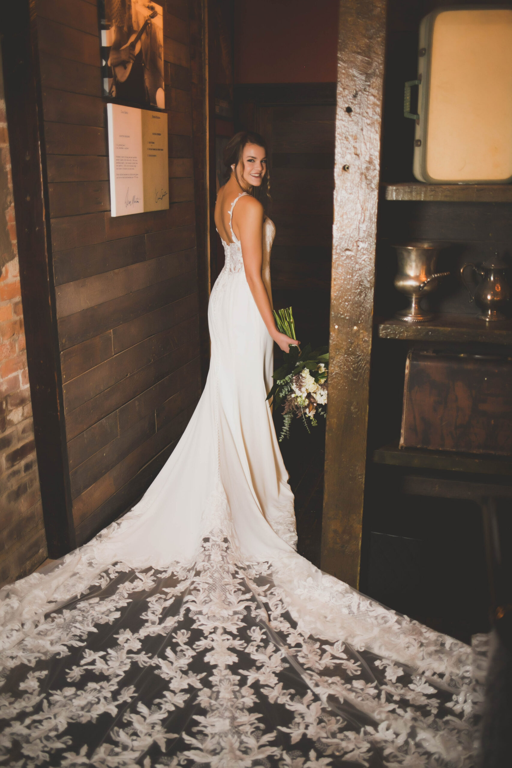 Geraldine's Supper Club & Lounge wedding venue long wedding dress